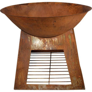 Fancy Flames Rusted Sheet Metal Fire Bowl with Wood Storage