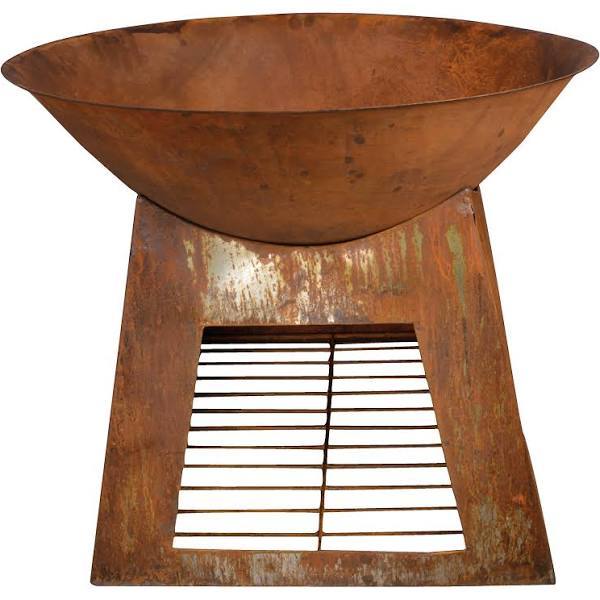 Fancy Flames Rusted Sheet Metal Fire Bowl with Wood Storage