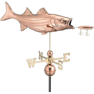 Good Directions - Bass with Lure Polished Copper Weathervane