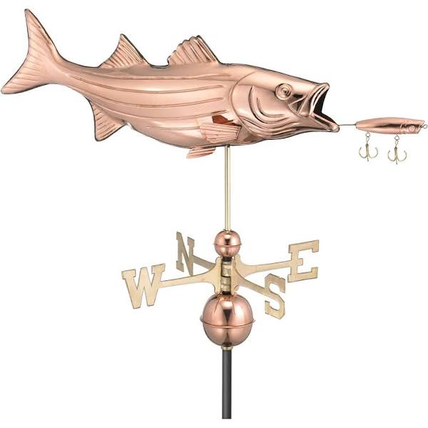 Good Directions - Bass with Lure Polished Copper Weathervane